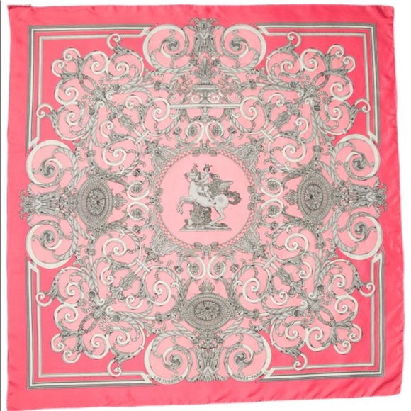 Hermes Accessories - Hermès silk scarf Les Tuileries pink silver